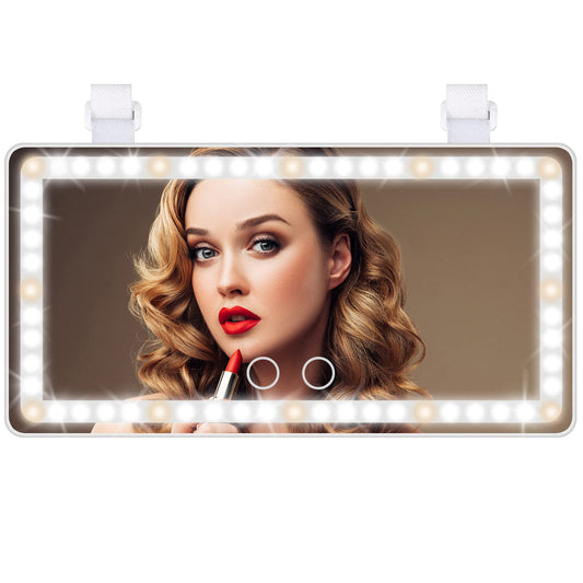 Car visor makeup mirror is rechargeable, car makeup mirror with 60 LED lights, 3 color lighting modes, touch control, suitable for cars, trucks and SUVs essential car mirror